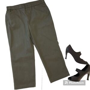 New Lands' End Olive Green Cropped Chino Pants Elastic Waist Size 10P